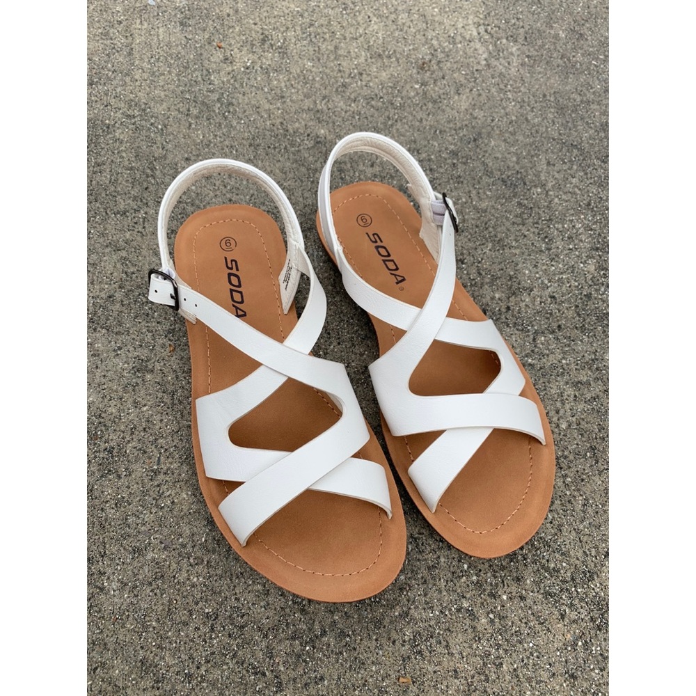 Soda Flatform Comfort White Cross Strap Soft Everyday Sandals